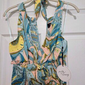 NWT Floral Paisley Crisscross Halter Top - Green and Pink